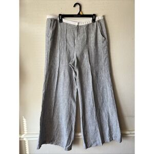 MindSet by XCVI Linen Wide Leg Pant Gray Stripe Pullup Resort Comfy Lagenlook XL